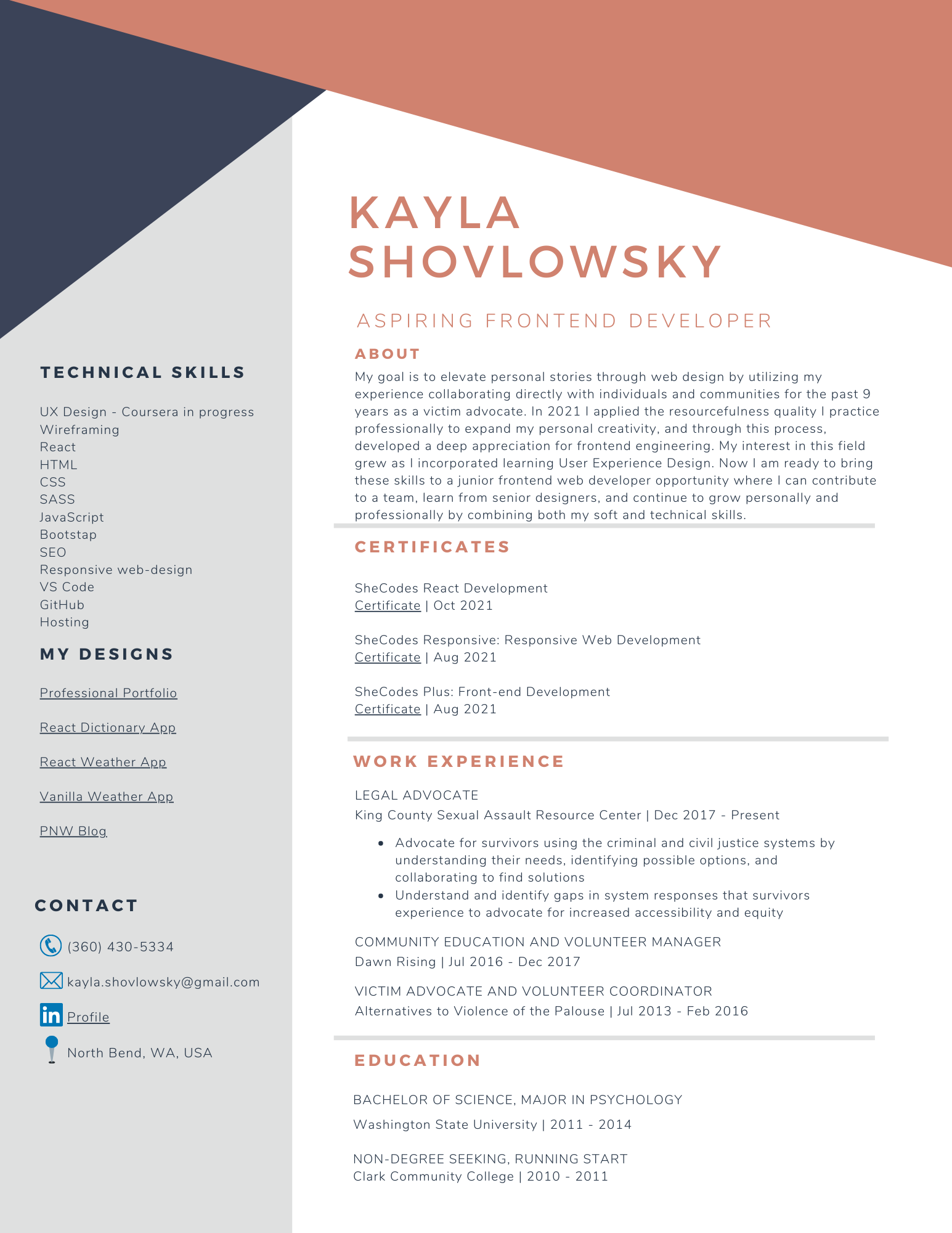 Kayla Shovlowsky Resume Frontend Web Developer